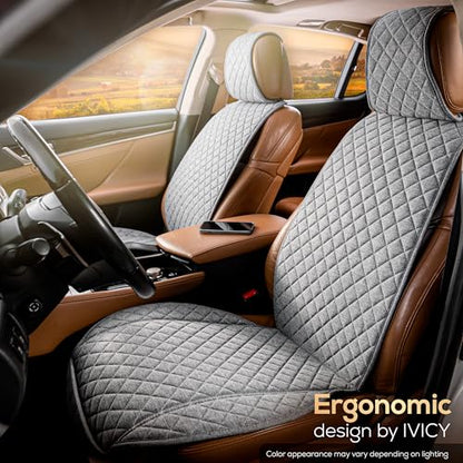 IVICY Faux Linen Front Car Seat Cover – Non-Slip Bucket Seat Protector for Most Cars, SUVs, Vans & Trucks – 1 Seat Cover, Machine Washable, Side-Airbag Friendly, Cool Gray - color: GRAY HYB LN