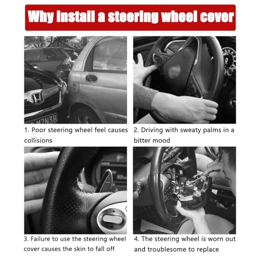 15 Inch Car Leather Steering Wheel Cover, Automotive Accessories Elastic Breathable Anti-Slip Soft Wheel Protector Fits Men and Women, Suitable for SUVs, Trucks, Vehicles and RVs (Black) - color: Black