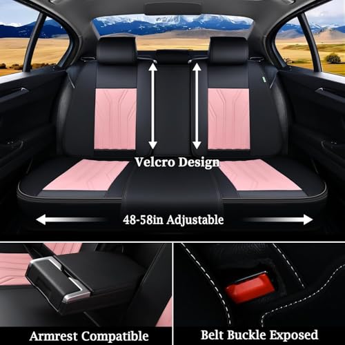 Leather Seat Covers Pink Car Seat Covers Full Set Car Seat Protectors 5 Seats Driver Seat Covers Fit for Most Cars Trucks SUV