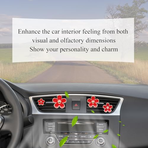 ORIESSE 4pcs Flowers Air Vent Clips Red Daisy Car Air Freshener Vent Clips Cute Fower Car Accessories for Women Refillable Diffuser - color: Red