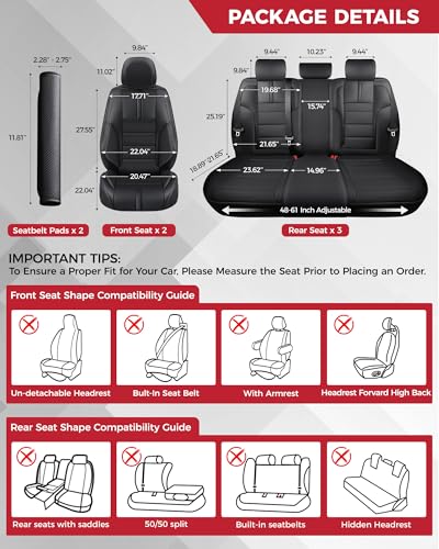 FREESOO Universal Full Seat Covers, Waterproof Faux Leather Automotive Seat Covers with Carbon Fiber Texture Seat Belt Pads, Anti-Slip Airbag Compatible Car Seat Covers for Cars SUVs Trucks - color: Black, size: Full Set - 5 Seats