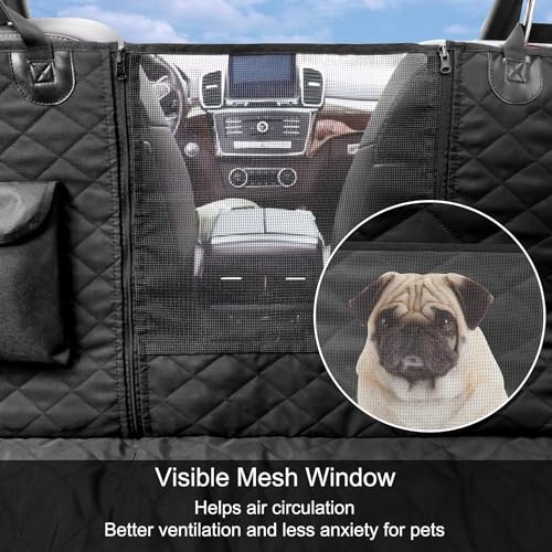 Dog Car Seat Cover, Waterproof Nonslip Pet Seat Cover for Back Seat with Storage Pockets Mesh Visual Window, Scratch Proof Pet Dog Seat Cover Hammock for Cars Trucks and SUVs, XL-Black
