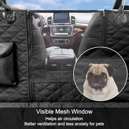 Dog Car Seat Cover, Waterproof Nonslip Pet Seat Cover for Back Seat with Storage Pockets Mesh Visual Window, Scratch Proof Pet Dog Seat Cover Hammock for Cars Trucks and SUVs, XL-Black