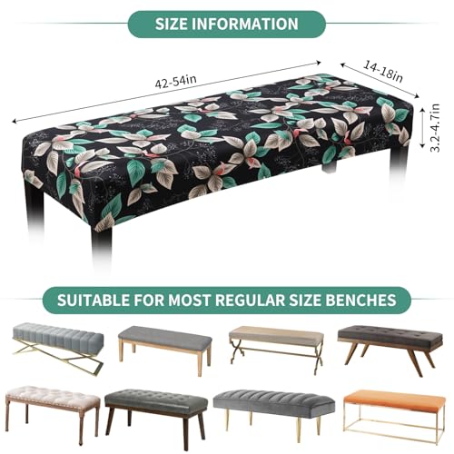 Fuloon Stretch Bench Cover, Anti-Dust Removable Dining Bench Slipcover Washable Seat Cushion Protector for Bedroom, Kitchen, Hotel, Banquet, Green Black Flower - color: Flower Green Black