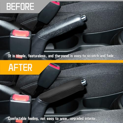 Genuine Leather Handbrake Protector Cover Compatible with Kia Rio 2012-2016 Anti-Slip Hand Brake Parking Lever Sleeve Black
