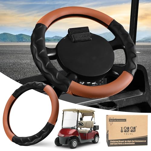 10L0L 13 Inch Golf Cart Steering Wheel Covers for EZGO TXT&RXV 1994-up, Upgraded Microfiber Anti-Slip Steering Wheel Cover with Pu Leather - color: Brown