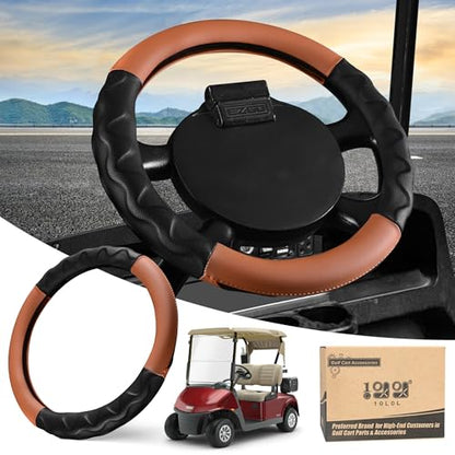 10L0L 13 Inch Golf Cart Steering Wheel Covers for EZGO TXT&RXV 1994-up, Upgraded Microfiber Anti-Slip Steering Wheel Cover with Pu Leather - color: Brown