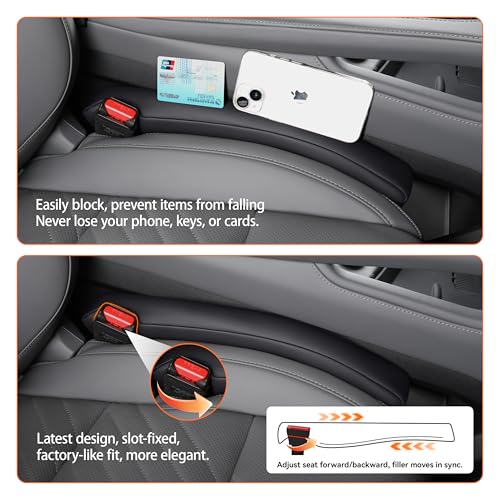Car Seat Gap Filler 2 Pack, Faux Leather Strip/Plug Console Blockers for Cars, Trucks, SUVs, Adjustable Width 1.4–2.4 Inch, Universal Fit Prevents Items Falling Between Seats