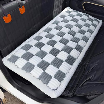 Dog Car Seat Cover for Back Seat, Plaid Backseat Pet Bed Mat, Non-Slip Travel Dog Bed for Backseat Extenders, 24.8" x 54", Grey and White - color: Grey and White