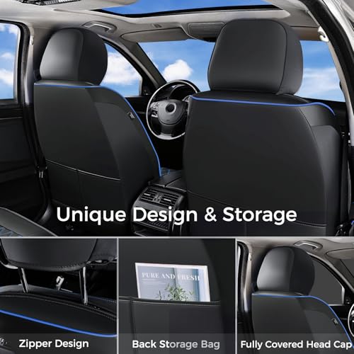 Huidasource Car Seat Covers Front Seats, Leather Front Seat Covers, Truck Seat Covers Universal Fit Front Seat, Airbag Compatible, for Most Cars, Vans, Trucks, SUVs(Front Pair/Black&Blue)