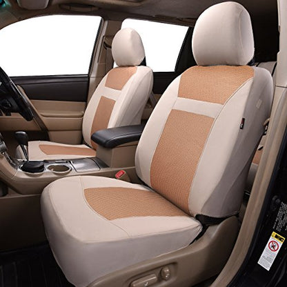 Flying Banner Car Seat Covers Full Set Universal fit Most Car,Truck,SUV and Van Comfortable Airbag Compatible Jacquard & Polyester (Full Set - Low Back, Beige Beige) - color: Beige Beige