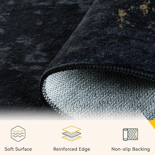 RELEANY Washable Area Rugs 8'x10' Non-Slip Modern Abstract Soft for Living Room Entryway Bedroom Nursery, Print Pattern, Dark Black Gold