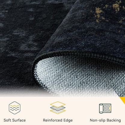 RELEANY Washable Area Rugs 8'x10' Non-Slip Modern Abstract Soft for Living Room Entryway Bedroom Nursery, Print Pattern, Dark Black Gold