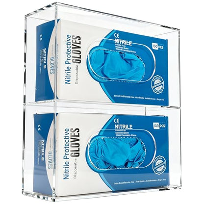 Glove Box Holder Dispenser Acrylic Single Side Loaded Clear Rack Storage Organizer for Medical, Latex - color: Double