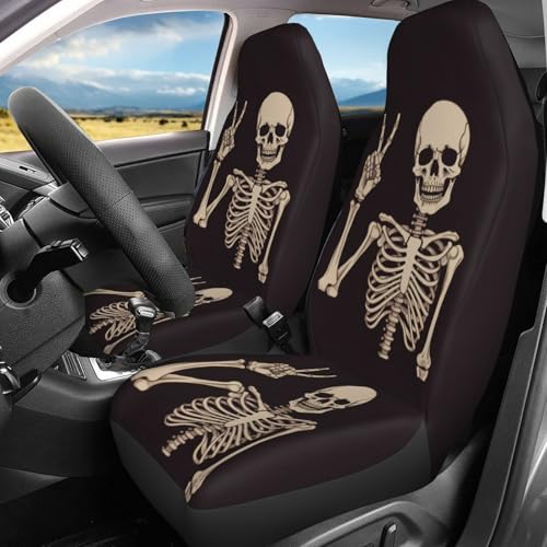 Dujiea Funny Skull Car Front Seat Covers 2 Pcs Universal Auto Seat Covers Front Seats Only, Vehicle Bucket Seat Protectors Fit for Most Car SUV Sedan and Truck - color: Funny Skull