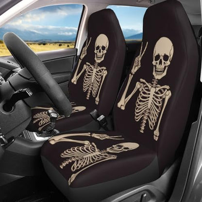 Dujiea Funny Skull Car Front Seat Covers 2 Pcs Universal Auto Seat Covers Front Seats Only, Vehicle Bucket Seat Protectors Fit for Most Car SUV Sedan and Truck - color: Funny Skull
