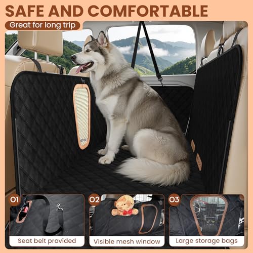 A-Pce Dog Truck Seat Cover for Back Seat, Hard Bottom Dog Hammock for Car, Waterproof Seat Protector, Dual use in Summer and Winter, Universal XL Size Fits for Crew Cab Truck/SUV, Black