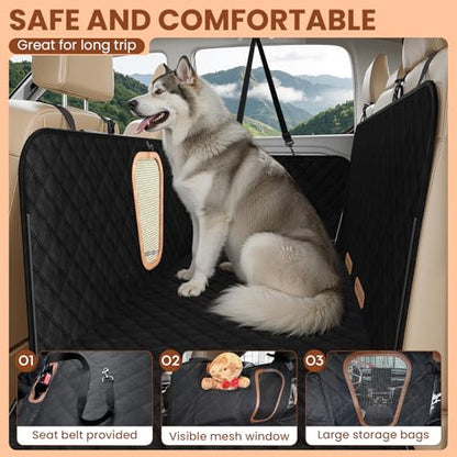 A-Pce Dog Truck Seat Cover for Back Seat, Hard Bottom Dog Hammock for Car, Waterproof Seat Protector, Dual use in Summer and Winter, Universal XL Size Fits for Crew Cab Truck/SUV, Black