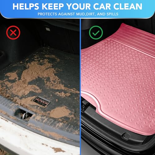 PIC AUTO Heavy Duty Cargo Liner, Trimmable All-Weather Rubber Trunk Mat for Cars, SUVs, Vans & Trucks, Anti-Slip Backing, Durable Protection, Large, Pink - color: Pink
