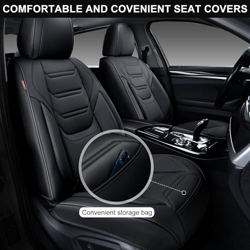 TIEHESYT Car Seat Covers Full Set, Breathable Leather Automotive Front and Rear Seat Covers, Car Seat Protectors Full Set, Compatible with Most Vehicles, SUV (Elegant Black, Front Pair and Rear) - color: Elegant Black, size: Front Pair and Rear Headrestle