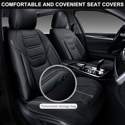 TIEHESYT Car Seat Covers Full Set, Breathable Leather Automotive Front and Rear Seat Covers, Car Seat Protectors Full Set, Compatible with Most Vehicles, SUV (Elegant Black, Front Pair and Rear) - color: Elegant Black, size: Front Pair and Rear Headrestle