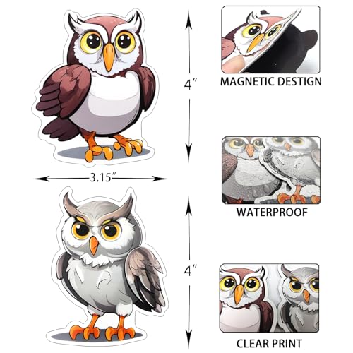 Screen Door Magnets Decal 2 Pairs (4pcs) Cute Owl Pattern Decorative Flexible Double Sided Magnetic Stickers Patches for Window Screen Sliding Screen Doors Protector, Helps to Keep Pet & People Safe