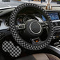 Chessboard Steering Wheel Cover,Black Grey Checkered Universal 15" Elastic Car Steering Wheel Cover with 2 PCS Car Coasters,Anti-Slip Breathable Accessories for Auto,SUVs,Truck - color: Chessboard