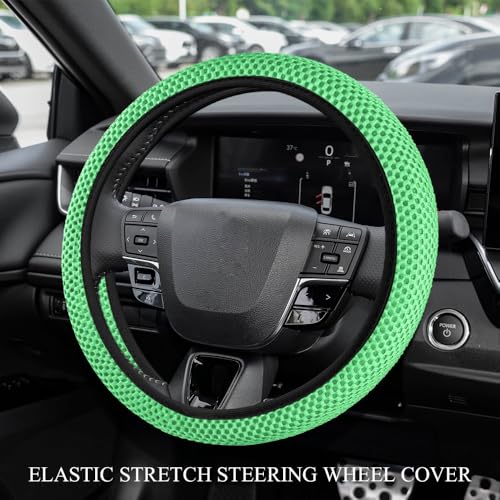 Elastic Stretch Steering Wheel Cover, Steering Wheel Protector, 15 Inch Anti-Slip Breathable Microfiber Ice Silk Protection, Easy Carry, Warm in Winter & Cool in Summer for Cars (Green) - color: Green