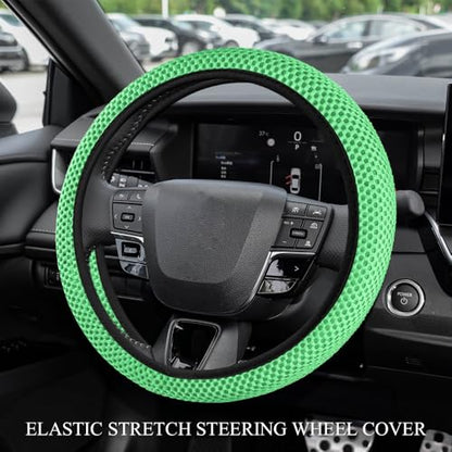Elastic Stretch Steering Wheel Cover, Steering Wheel Protector, 15 Inch Anti-Slip Breathable Microfiber Ice Silk Protection, Easy Carry, Warm in Winter & Cool in Summer for Cars (Green) - color: Green
