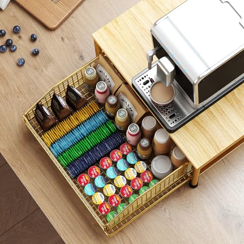 Funecy Coffee Pod Drawer Holder,Coffee Machine Storage Rack,Home Kitchen Counter Coffee Bar Organizer,Storage Basket Drawer (Gold) - color: Gold