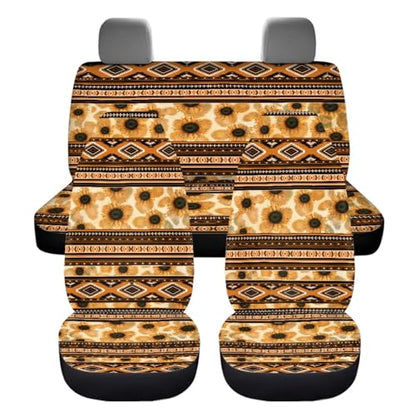 Dreaweet Aztec Sunflower Seat Covers Full Set for Women with Steering Wheel Cover/Center Console Cover/Seatbelt Cover/Car Coasters/Gear Shift Handbrake Cover,Universal Car Accessories for SUV Trucks - color: Aztec Sunflower