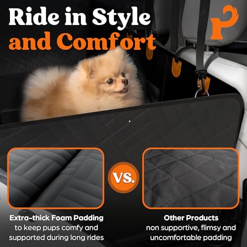 Back Seat Extender for Dogs Thick Foam Cushion, Hard Bottom Dog Car Seat Cover for Back Seat, Waterproof Dog Hammock for Car, Backseat Pet Cover for SUV, Truck, Car