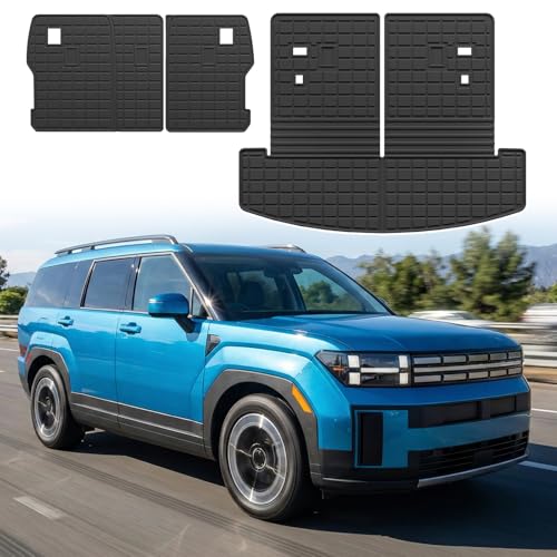 Cargo Liner Compatible with 2024-2026 Hyundai Santa Fe 6&7 Seater Kick Mats Trunk Mat TPE Back Seat Cover Protector 2025 Santa Fe Accessories (2nd Row Kick Mats+Trunk Mat with Backrest Mat) - color: 2nd Row Kick Mats+Trunk Mat with Backrest Mat