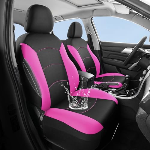 HChengkikz Car Seat Covers Full Set, Waterproof Neoprene Seat Covers, Airbag Compatible, Universal All Season Automotive Seat Covers for Most Cars, SUVs, Trucks (Black + Pink) - color: Black Pink, size: Full Set