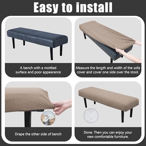 Stretch Bench Seat Cover, Reusable Slipcover for Dining Room & Bedroom, Removable Washable Rectangular Bench Covers, Elastic Fit for Home Furniture (Twill Camel) - color: Twill Camel