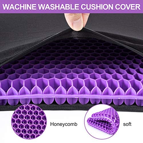 Gel Seat Cushion, for Long Sitting -Double Thick Gel Seat Cushion Breathable Honeycomb Chair Cushion with Non-Slip Cover for Office Chair Car, Wheelchair, Long Trips,Relief Sciatica Pain - color: Large Violet