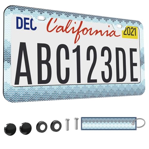 1pcs Blue Knitting Pattern License Plate Frame for Women, Blue Boho Crochet Car Decorative Tag Frames Girly, License Plate Cover Holder for Vehicle with Car Keychain Tag - color: for Blue Knitting, size: 1pcs