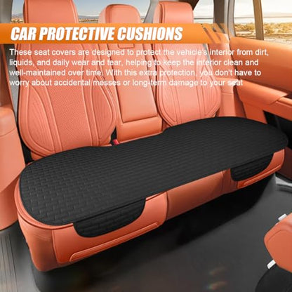 Car Rear Seat Cover, Breathable Linen Automotive Seats Cushion, Anti-Slip Vehicle Seat Pad with Storage Pocket, Universal Auto Seats Protection Mat (Black) - color: Black