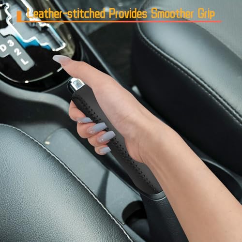 Genuine Leather Handbrake Protector Cover Compatible with Kia Rio 2012-2016 Anti-Slip Hand Brake Parking Lever Sleeve Black