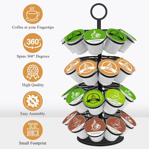 KIMIUP Coffee Pod Holder, K Cup Organizer Compatible with K-Cups(36 Pods), Kitchen Detachable Coffee Pod Organizer for Countertop, Spins 360-Degrees - color: Black