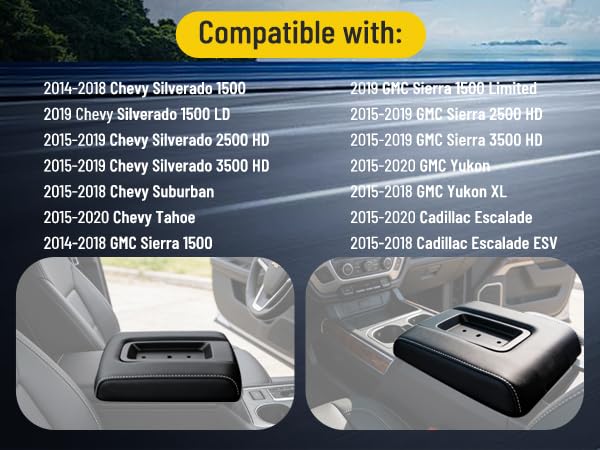 Front Seat Center Console Armrest Lid Cover with Liner Mat Compatible with 2014-2019 Chevy Silverado/GMC Sierra,2015-2020 Suburban/Tahoe/Yukon,2015-2019 Cadillac Escalade Replaces OE 22881398,22876379