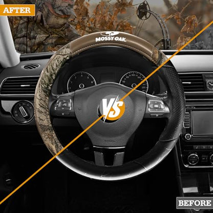 Mossy Oak Camo Steering Wheel Cover, Durable Grip Car Steering Cover, Universal Fit 14.5"–15.5" - Made with Premium Beige PVC Leather and Cotton Fabric, Anti-Slip - Official Licensed Product - color: Beige