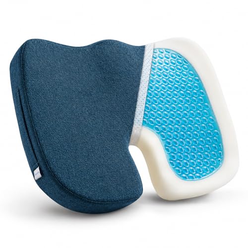 DR.DREAM Gel Memory Foam Seat Cushion for Long Sitting with Removable Cover–Cooling Breathable Support for Tailbone, Coccyx, Sciatica, Back Pain Relief - for Office Chairs, Car Seat, Wheelchair (Blue) - color: Blue