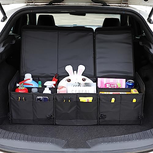 AOKJOY Car Trunk Organizer with Lid Storage Collapsible Multi Compartment Adjustable Straps for SUV, Truck, Sedan(Black) XL - color: Black