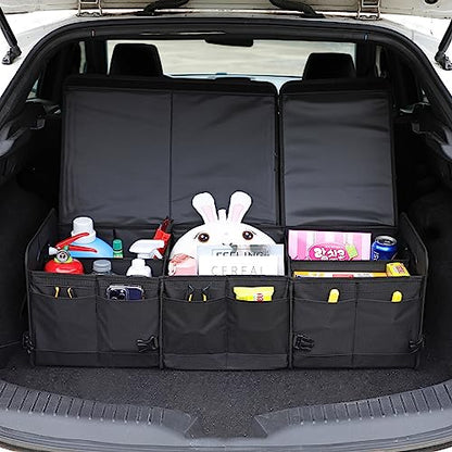 AOKJOY Car Trunk Organizer with Lid Storage Collapsible Multi Compartment Adjustable Straps for SUV, Truck, Sedan(Black) XL - color: Black