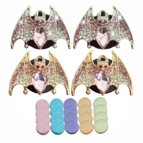 New Bat Aromatherapy Car Decoration Clip Car Air Vent Decorative Fragrance Bat Rearview Mirror Pendant Ambience Decoration Pendant (Double Gold Bat & Double Silver Bat) - size: Double Gold Bat & Double Silver Bat