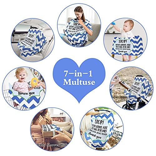 Metplus Car Seat Cover Baby, No Touch Sign Carseat Canopy, Nursing Breastfeeding Covers, Stretchy Universal Fit, Multi-Use for Stroller/Shopping Cart/High Chair, Gender Neutral Shower Gift - color: Blue Stripes