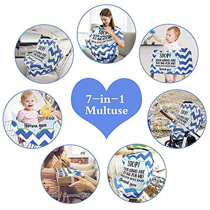 Metplus Car Seat Cover Baby, No Touch Sign Carseat Canopy, Nursing Breastfeeding Covers, Stretchy Universal Fit, Multi-Use for Stroller/Shopping Cart/High Chair, Gender Neutral Shower Gift - color: Blue Stripes