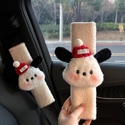 UNICOLD Soft Auto Seat Belt Cover Seatbelt Shoulder Pad Compatible with All Cars Comfortable Driving Backpack Cute Dog Patterned 2 pcs (Red) - color: Red
