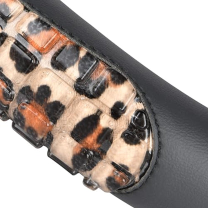 Flying Banner car Steering Wheel Cover Gel Massage Velvet Cool Warm Universal Size 15 inches SUV Truck Anti Slip Odorless Summer Winter (Black Brown Leopard Print, Gel Massage) - color: Black Brown Leopard Print